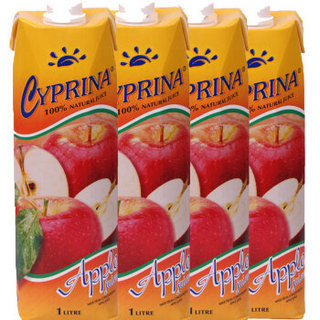 CYPRINA 塞浦丽娜 地中海塞浦路斯进口 塞浦丽娜（Cyprina）苹果汁 1L*4瓶 果汁饮料 整箱