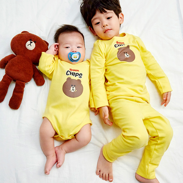  LINE FRIENDS 布朗熊婴幼儿休闲连体衣*3件
