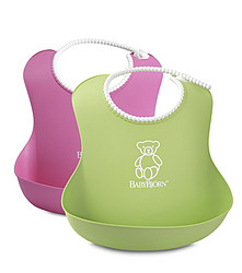 BABYBJORN Soft Bib 软胶防碎屑 婴儿围兜 (黄色 + 绿色 2 只装，4 个月以上)