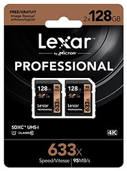 Lexar 雷克沙 专业系列 633x  SDXC UHS-1 U3 128GB SD 卡 *2片套装