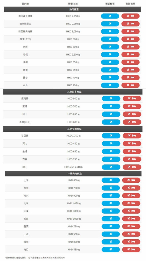 香港航空十周年大促 香港往返东南亚/日韩台/澳新