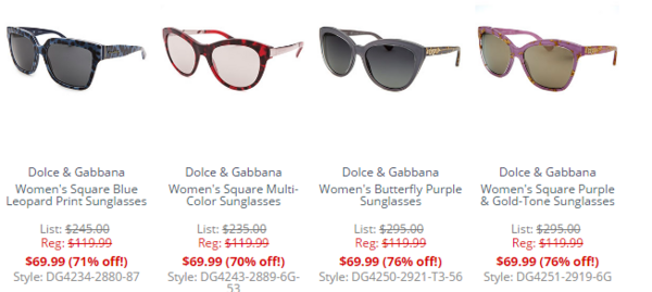 Smart Bargains 精选太阳镜促销 (包括 DOLCE & GABBANA 和 Calvin Klein)