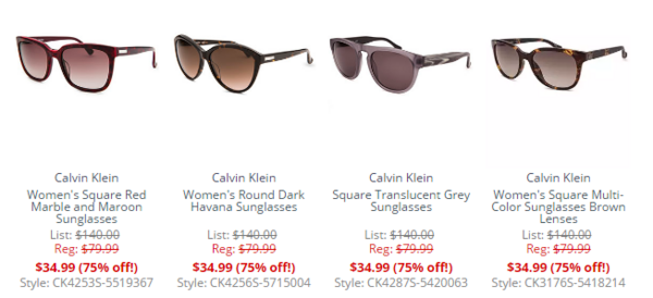 Smart Bargains 精选太阳镜促销 （包括 DOLCE & GABBANA 和 Calvin Klein）
