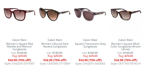 Smart Bargains 精选太阳镜促销 (包括 DOLCE & GABBANA 和 Calvin Klein)