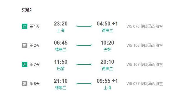 再补货：上海-巴黎8天往返含税机票