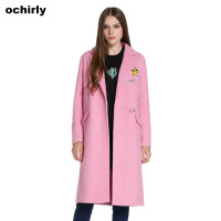 ochirly 欧时力 1YY3345920 刺绣翻领毛呢长款外套