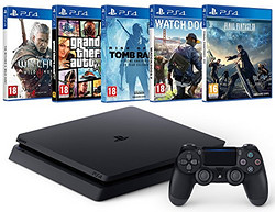 SONY 索尼 PlayStation 4 Slim（最终幻想15+看门狗2+古墓丽影崛起+GTA V+巫师3）