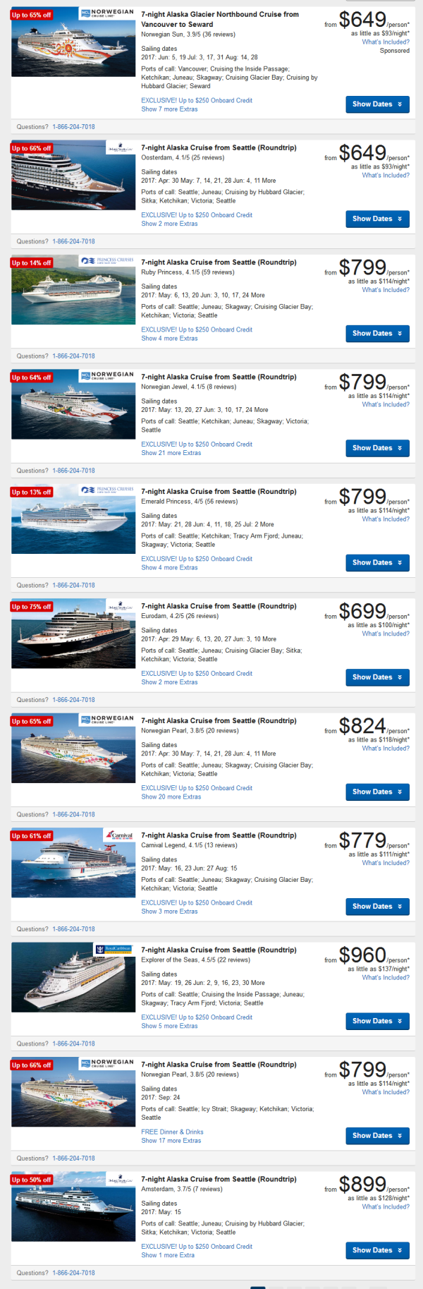 Expedia&Priceline 阿拉斯加/加勒比海邮轮游
