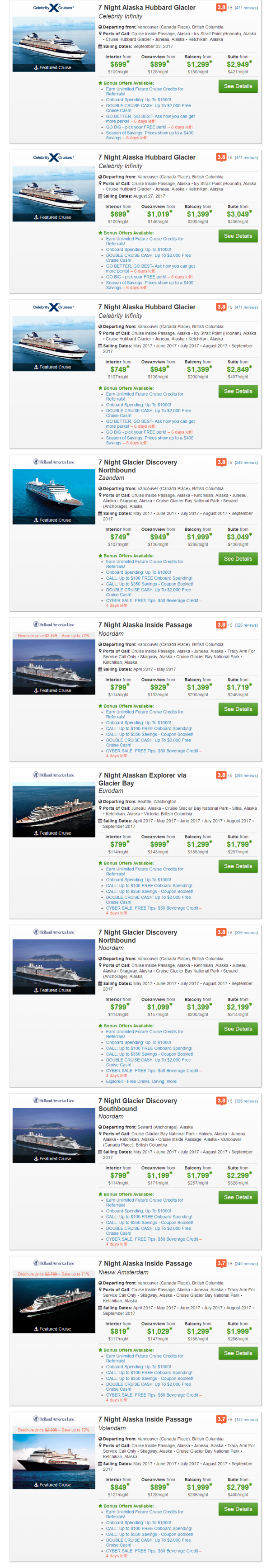 Expedia&Priceline 阿拉斯加/加勒比海邮轮游