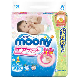 【京东超市】日本尤妮佳（Moony）婴儿纸尿裤（尿不湿） 中号M80片（6-11kg）（官方进口）