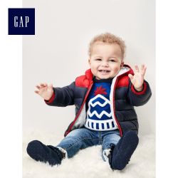 Gap 男婴儿 PrimaLoft宝宝舒适保暖拼色轻盈连帽压线棉服