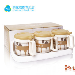 茶花  三组圆形玻璃调味瓶