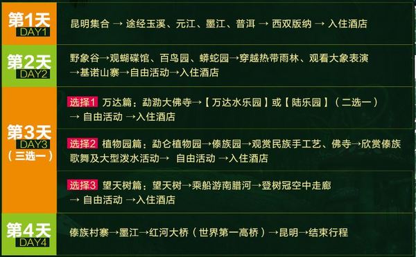 昆明-西双版纳4天3晚跟团游
