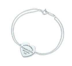 Tiffany & Co 蒂芙尼 29633444 双链心形银饰吊牌手链