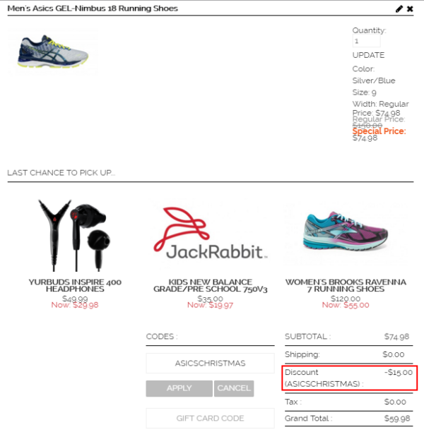 促销活动：JackRabbit ASICS跑鞋 圣诞24小时闪购专场