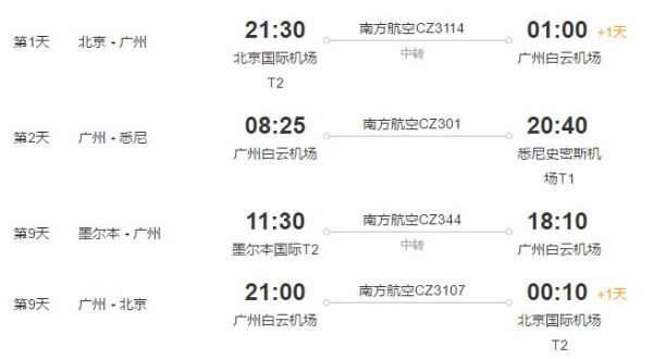 北京-澳大利亚(悉尼进墨尔本出)10天7晚机票+酒店