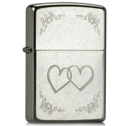 Zippo 芝宝 24016 心对心花砂镀铬电脑刻 打火机