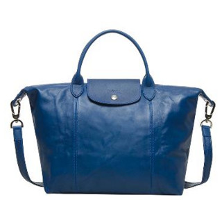 LONGCHAMP 珑骧 Le Pliage Cuir 中号短柄羊皮 女士手提斜挎包 1515 737 127 蓝色 中号