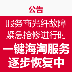 服务商光纤故障抢修中,一键海淘服务已逐步恢复访问