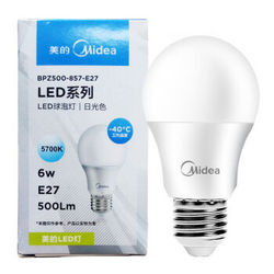 Midea 美的 LED灯泡 6W E27大螺口 5700K 正白光源 日光色