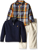 Nautica Baby Boys' Three Piece Set with Woven, Quarter Zip Sweater, Twill Pants Sport Navy 12 个月