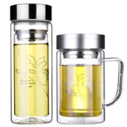 富光 双层隔热茶隔款 泡茶多用办公玻璃水杯 320ml+320ml（2只装）