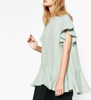限XS/S码：ZARA 04043278526 女款荷叶边饰上衣