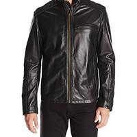 限XXL码： COLE HAAN Smooth Leather Moto Jacket 男款羊羔皮夹克