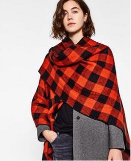 ZARA 女士格纹斗篷