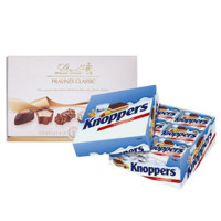 Knoppers 优立享 牛奶巧克力 榛子威化饼干 家庭装 24包+Lindt 瑞士莲 经典夹心巧克力 礼盒装