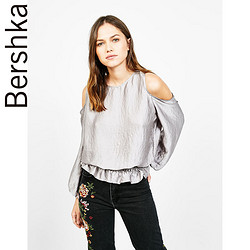 Bershka 02146187804 女士 棉缎露肩褶皱上衣