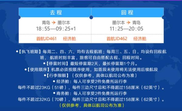 青岛-墨尔本30天内往返含税机票
