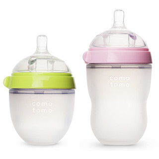 comotomo 可么多么 硅胶奶瓶套装 2只装 250ml 粉色 3-6月+150ml 绿色  3月+