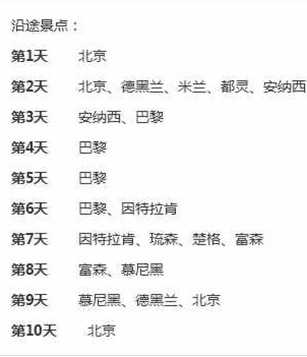 北京-德法瑞意10日跟团游