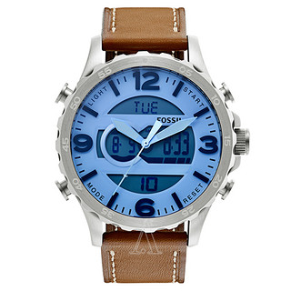 FOSSIL NATE系列 JR1492 男士时装腕表 49mm 蓝色 棕色 皮革