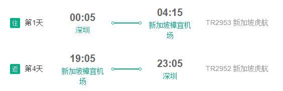 深圳/香港/澳门-新加坡4-5天往返含税特价机票