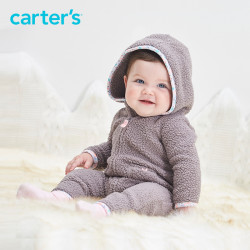 Carter's 118H332 棕色仿羊羔绒连帽连体衣 