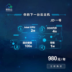 京东云 JD一号 云主机（E5-V3、双核、4GB、100GB SSD、1Mbps、华北机房）