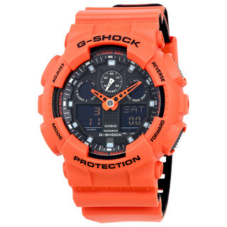 CASIO 卡西欧 G-SHOCK系列 GA100L-4A 男士双显运动腕表 50mm 黑色 橙色 树脂