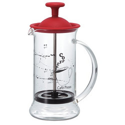 HARIO 好璃奥 原装进口咖啡法压壶 耐热玻璃 滤压咖啡壶 家用 240ml CPSS-2-R 红色