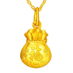 菜百首饰9aap1222双面福字福袋足金吊坠184g