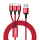 倍思 Baseus Type-C/Micro USB/Lightning接口 三合一手机数据线/充电线 一拖三多功能数据充电线 红色
