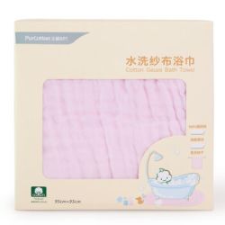 PurCotton 全棉时代 盒装新生儿纯棉纱布浴巾水洗浴巾 6层 95x95cm 粉色 1条/盒 *6件