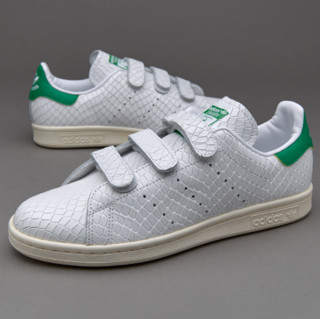 adidas 阿迪达斯 Stan Smith 魔术贴 中性运动板鞋 S75187 亮白/亮白/骑士绿 42.5