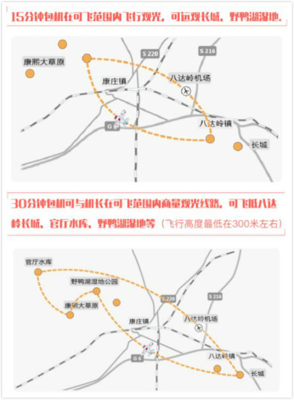 北京八达岭长城包机飞行体验
