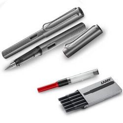 凌美LAMY钢笔 Al-star恒星系列时尚签字笔钢笔套装 银灰色F笔尖（含1个吸墨器 1盒5只装黑色替换笔芯)
