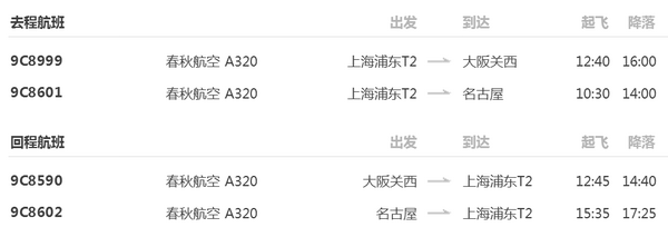 暑期早鸟：上海-名古屋+大阪 8日往返机票