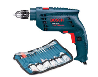 BOSCH 博世 GSB 10 RE set 冲击钻 插电式手电钻工具箱 （100附件套装）