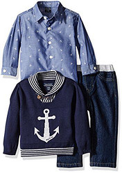 Nautica Baby Boys' Three Piece Set with Woven Shirt, Anchor Sweater and Pant Sport Navy 12 个月