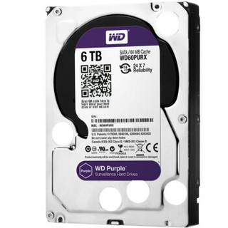 Western Digital 西部数据 紫盘系列 3.5英寸监控级硬盘 6TB 64MB(5400rpm、PMR)WD60PURX